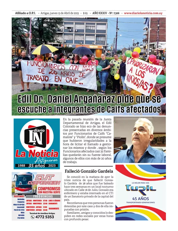 Portada del jueves 13 de Abril de 2023