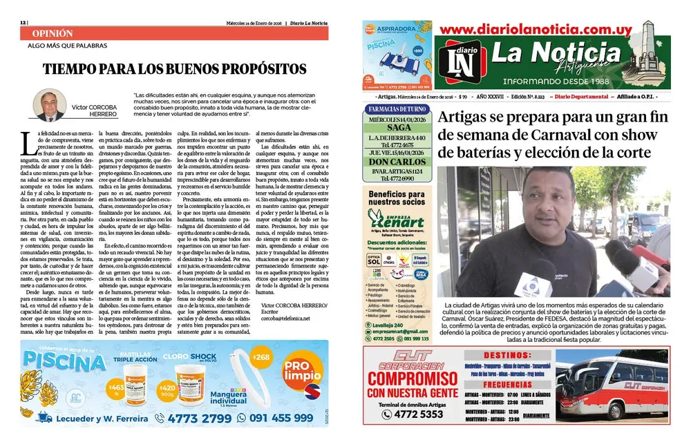 DIARIO de 12 PAGINAS TODOS LOS DIAS ENERO 2026