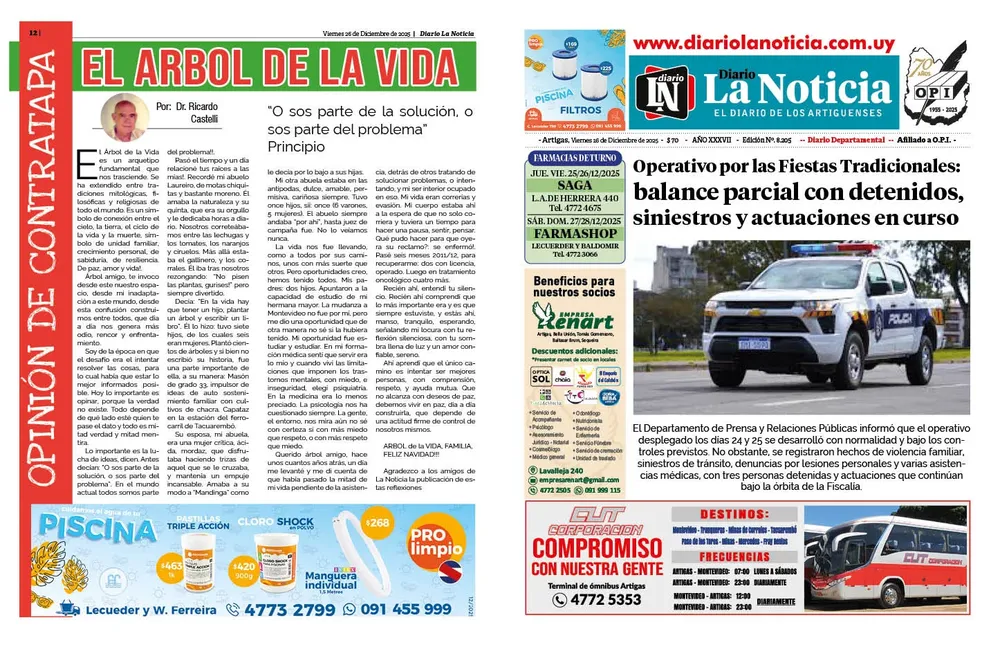 DIARIO de 12 PAGINAS TODOS LOS DIAS. VIERNES 26 DE DICIEMBRE 2025